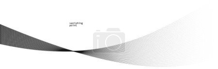 Illustration for Abstract background vector illustration, dots in motion by curve lines, particles flow wave isolated, monochrome black and white illustration. - Royalty Free Image