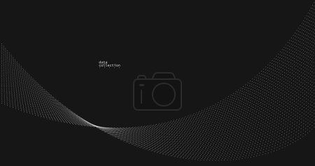 Illustration for Grey dots in motion vector abstract background over black, particles array wavy flow, curve lines of points in movement, technology and science illustration. - Royalty Free Image