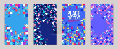 Illustration for Backgrounds and cover templates vector set, abstract geometric designs, bright color compositions with copy spaces for text, complex modern art layout. - Royalty Free Image