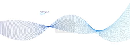 Illustration for Blue dots in motion vector abstract background, particles array wavy flow, curve lines of points in movement, technology and science illustration. - Royalty Free Image