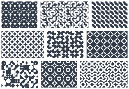 Illustration for Seamless geometric patterns set, abstract vector backgrounds for wallpaper or websites or wrapping paper print created with black and white elements of geometry. - Royalty Free Image