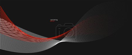 Illustration for Smooth and relaxing shape vector abstract background with wave of flowing particles, curve lines of dots in motion, red and black tranquil and soft image. - Royalty Free Image