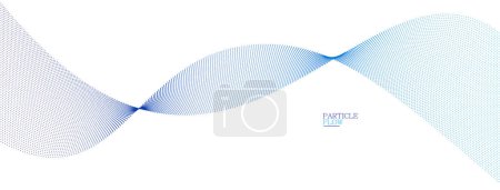 Téléchargez les illustrations : Pois bleus en mouvement vecteur abstrait fond, matrice de particules flux ondulé, courbes de points de mouvement, illustration de la technologie et de la science. - en licence libre de droit