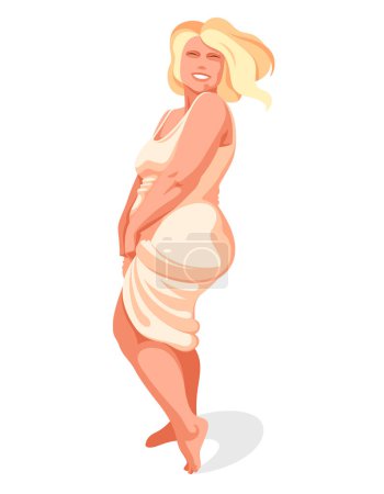 Ilustración de Atractiva y sexy mujer más tamaño aislado en blanco, vector ilustración concepto de positividad corporal salud y felicidad, el amor y aceptar su idea del cuerpo. - Imagen libre de derechos