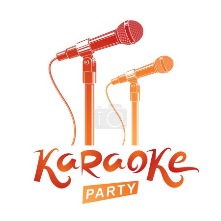 Ilustración de Karaoke fiesta promoción diseño de póster. Rap concepto de batalla, dos micrófonos etapa vector ilustración
. - Imagen libre de derechos