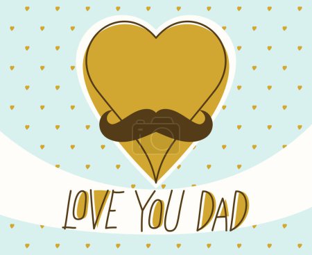 Illustration for Heart with mustaches father funny symbol vector icon, father day concept greeting card trendy minimal style, I love you Dad. - Royalty Free Image