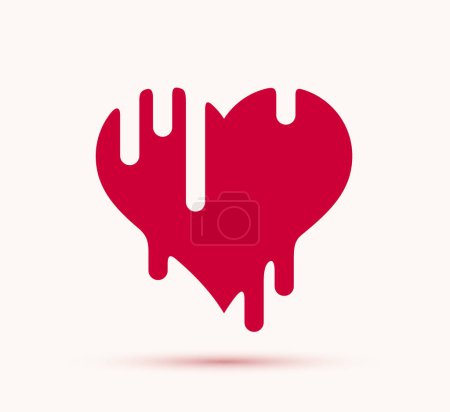 Ilustración de Derretimiento de corazón o corazón con pintura o sangre líquido vector logotipo o icono, caramelo caramelo o helado estilo de fusión, diseño gráfico elemento simple. - Imagen libre de derechos