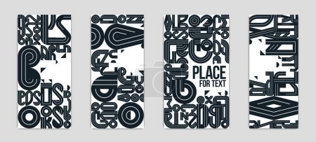 Ilustración de Conjunto de cubiertas y folletos para diseños vectoriales geométricos publicitarios, colección de composiciones en blanco y negro de moda con lugares para texto. - Imagen libre de derechos