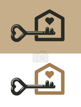 Illustration for Real estate vector logo, realty agency emblem, turnkey symbol business identity, house for sale or rent, real property theme. - Royalty Free Image