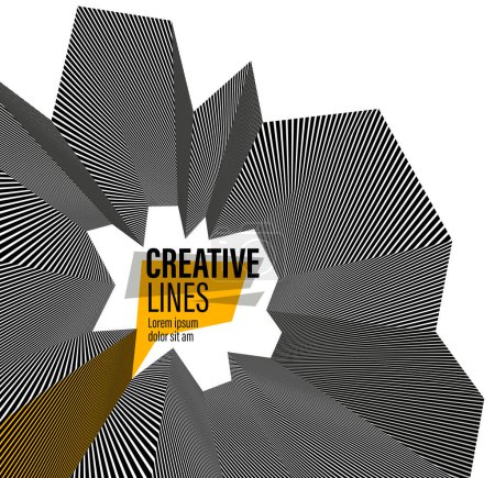 Ilustración de Vector abstracto líneas 3D con elementos amarillos fondo, blanco y negro perspectiva lineal patrón óptico dimensional. - Imagen libre de derechos