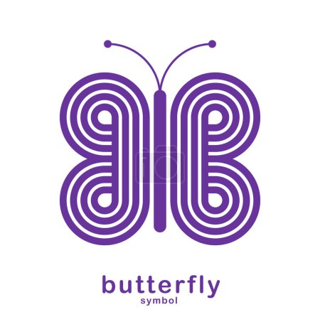Illustration for Butterfly elegant geometric linear vector symbol isolated over white background, best logo for beauty salon or boutique or cosmetology or jewelry, feminine emblem. - Royalty Free Image
