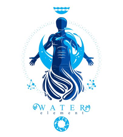 Illustration for Vector graphic illustration of strong male, body silhouette surrounded by a water ball. Living in harmony with nature. - Royalty Free Image