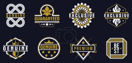 Illustration for Premium best quality vector emblems set over dark, badges and logos collection for different products and business, classic graphic design elements, insignias and awards. - Royalty Free Image