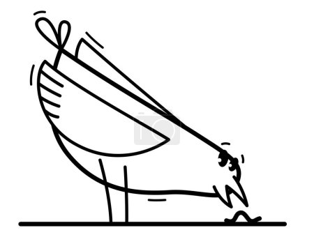 Téléchargez les illustrations : Drôle dessin animé poulet chasse et manger ver plat vecteur illustration isolé sur blanc. - en licence libre de droit