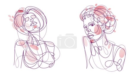 Illustration for Woman beauty face vector linear illustrations set, delicate line art of attractive girl portraits collection, abstract feminine drawings minimal style isolated. - Royalty Free Image