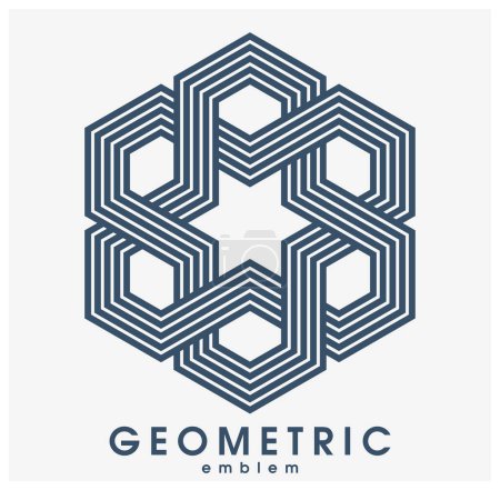 Illustration for Abstract geometric vector logo isolated on white, linear graphic design modern style symbol, line art geometrical shape emblem or icon. - Royalty Free Image