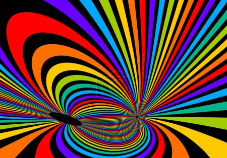 Téléchargez les illustrations : Lignes vectorielles abstraites arc-en-ciel colorées illustration d'illusion d'optique psychédélique, courbes linéaires de l'art op surréaliste en perspective hyper 3D, conception déformée folle, hallucination de drogue delirium, - en licence libre de droit