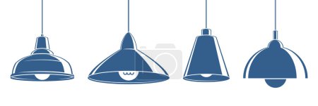 Illustration for Different ceiling lamps for interior simple vector icons set, electric illumination. - Royalty Free Image