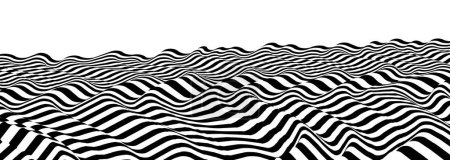 Téléchargez les illustrations : Abstrait vecteur 3D lignes arrière-plan, noir et blanc perspective linéaire relief dimensionnel motif optique. - en licence libre de droit
