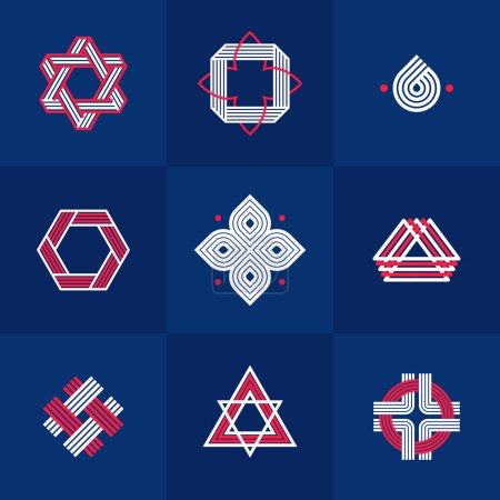 Illustration for Intertwined lines vintage style icons collection, abstract geometric linear symbols vector set, graphic design elements for logo creation. - Royalty Free Image