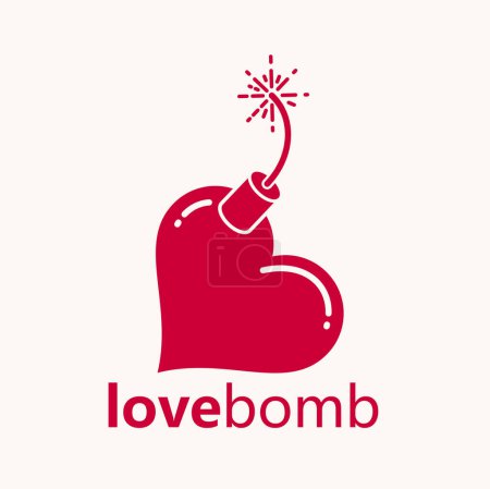 Ilustración de Icono o logotipo del vector de bomba en forma de corazón, bomba en forma de concepto de sentimientos peligrosos corazón. - Imagen libre de derechos