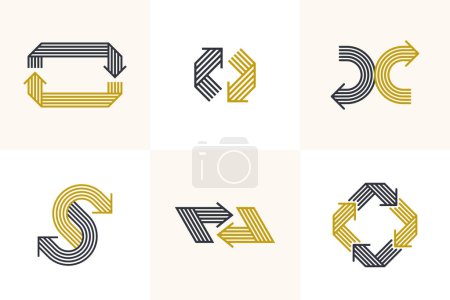 Ilustración de Arrow vector original logos set isolated, pictogram symbol of double arrows dynamic signs collection, linear icons concept. - Imagen libre de derechos