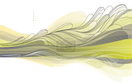 Ilustración de Naturaleza arte oriental japonés estilo vector abstracto fondo, montañas terreno paisaje, abstracción escénica. - Imagen libre de derechos