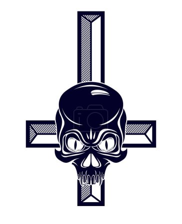 Illustration for Satanic symbol with inverted skull dead aggressive head of Satan Devil Evil. - Royalty Free Image