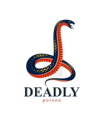 Ilustración de Logo del vector de serpiente emblema o tatuaje, mortal veneno serpiente peligrosa, veneno agresivo depredador reptil animal vintage estilo ilustración. - Imagen libre de derechos