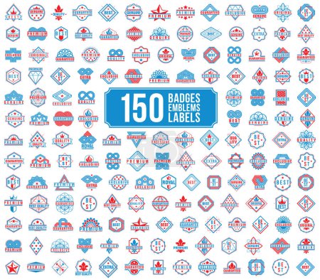 Illustration for 150 badges and logos big collection for different products and business, premium best quality vector emblems set, classic graphic design elements, insignias and awards. - Royalty Free Image