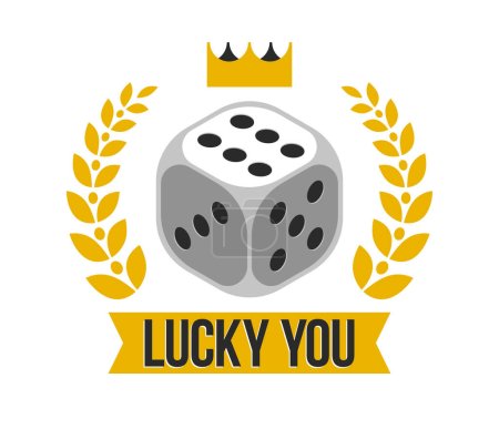 Illustration for Lucky you vector poster with dice showing best number six. - Royalty Free Image