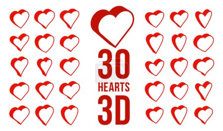 Illustration for 3D dimensional hearts vector icons or logos set, gift boxes on Valentine day, heart shaped buttons, graphic design elements collection. - Royalty Free Image
