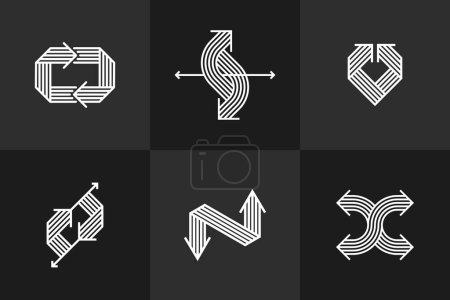 Téléchargez les illustrations : Arrow vector original logos set isolated, pictogram symbol of double arrows dynamic signs collection, linear icons concept. - en licence libre de droit