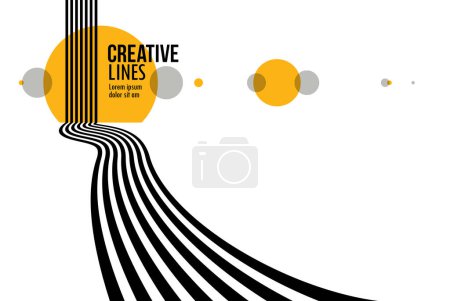 Illustration for Future lines in 3D perspective vector abstract background, black and yellow linear composition, road to horizon and sky concept, optical illusion op art. - Royalty Free Image