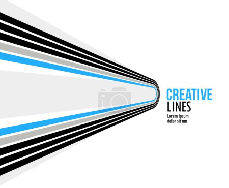 Ilustración de Líneas creativas vector fondo abstracto, composición de diseño gráfico lineal perspectiva 3D, rayas en cartel de rotación dimensional o banner. - Imagen libre de derechos
