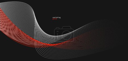 Illustration for Abstract background vector illustration, red and black dots in motion by curve lines, particles flow wave isolated, monochrome black and white illustration. - Royalty Free Image