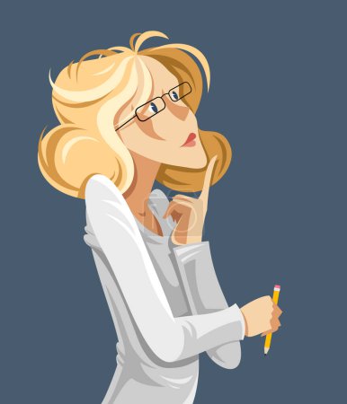 Illustration for Business woman vector cartoon illustration, thinking and analyzing lady manager boss, smart attractive female. - Royalty Free Image