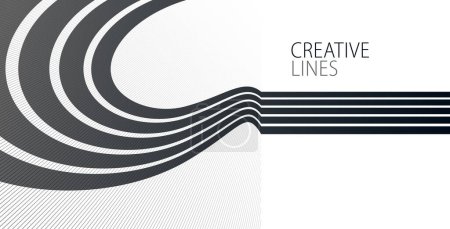 Illustration for 3D black and white lines in perspective abstract vector background, linear perspective illustration op art. - Royalty Free Image