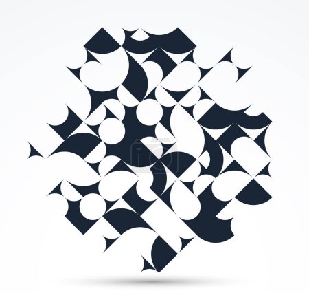 Ilustración de Diseño geométrico abstracto vector patrón composición, blanco y negro 70s estilo retro plantilla de arte aislado sobre blanco, creativo elegante fondo. - Imagen libre de derechos