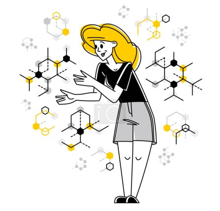Illustration for Chemist working on some scientific experiment trying to create new formula or pharmacology research, education student or teacher university, science. - Royalty Free Image