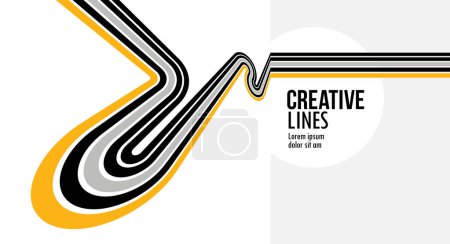 Ilustración de 3D líneas negras y amarillas en perspectiva vector abstracto fondo, perspectiva lineal ilustración op art. - Imagen libre de derechos
