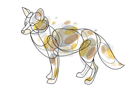 Téléchargez les illustrations : Cute red fox adorable wild animal vector linear drawing isolated, line art illustration of a wildlife. - en licence libre de droit