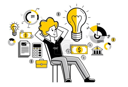 Illustration for Business idea light bulb in a hands of creative successful entrepreneur, business person thinking and have an insight about solution and development, vector. - Royalty Free Image