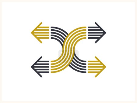 Ilustración de Concept arrows vector logo isolated, double arrows symbol pictogram, stripy icon of arrow. - Imagen libre de derechos