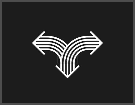 Ilustración de Flecha vector original logotipo aislado, pictograma símbolo de doble flecha signo dinámico, concepto de icono lineal. - Imagen libre de derechos