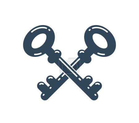 Ilustración de Dos llaves vintage cruzadas logotipo del vector emblema o símbolo aislado. - Imagen libre de derechos