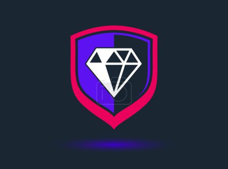 Ilustración de Shield with diamond logo vector, ammo protection symbol, antivirus or sport theme, insurance or guarantee. - Imagen libre de derechos