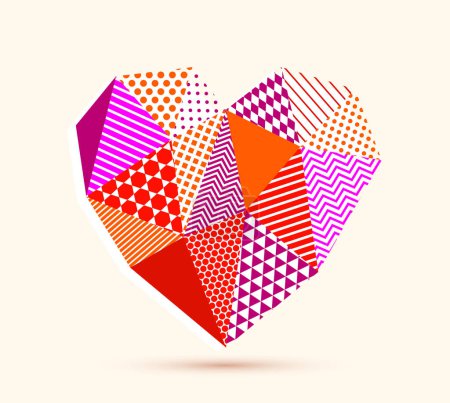 Low poly pattern geometric heart vector icon or logo, graphic design 3d love theme element, polygonal dimensional heart.