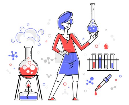 Téléchargez les illustrations : Chemist working on some scientific experiment trying to create new formula or pharmacology research, education student or teacher university, science. - en licence libre de droit