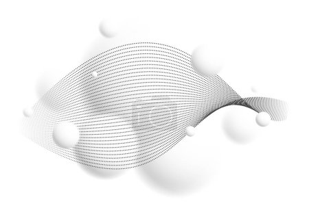 Ilustración de Esferas levitantes de luz desenfocada con partículas de onda que fluyen fondo de vector ambiental atmosférico, bolas 3D diseño dinámico, fondo de pantalla futurista suave y fácil. - Imagen libre de derechos